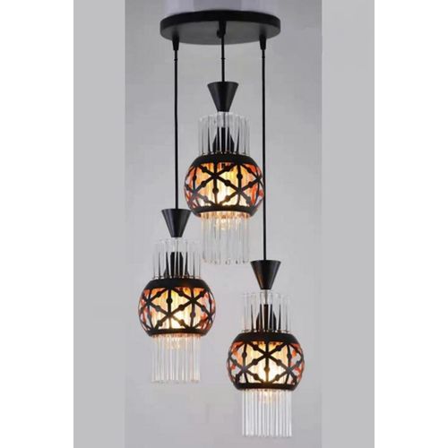 Hermolux Lustre, suspension luminaire métal noir et cristal